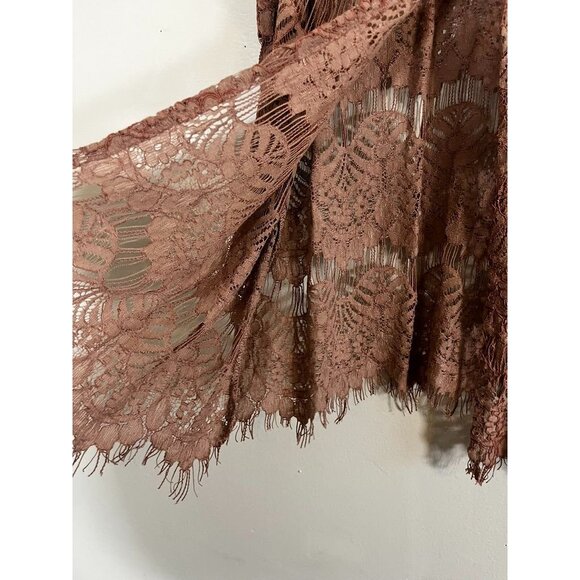 Floral Lace Sheer Top L Brown Earthy Goblin Fairy Whimsical Boho Indie Folk 90s - Picture 6 of 9